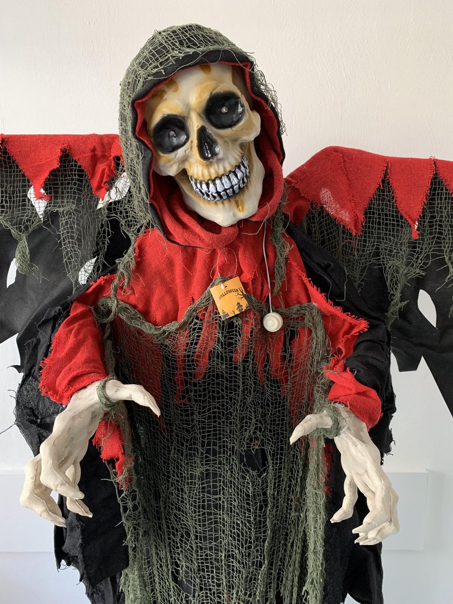 Totally Halloween | Bewegend en sprekend (Engels) Skelet met Rode Vleugels | Inclusief LED Licht en geluid | 180 cm